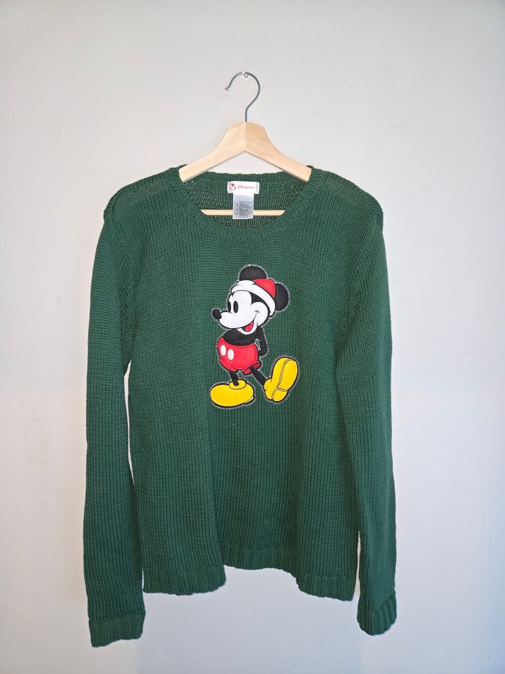 Vintage Disney Mickey Mouse Festive Sweater Green Cotton Blend M Park Style Knit - Picture 1 of 11